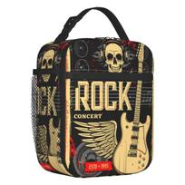 Kaukolė Gitara Roko Festivalis Šilumos izoliuotas pietų krepšys Moterims Sunkusis Metalas Punk Muzika Nešiojamas pietų krepšys Daugiafunkcinė maisto dėžutė 26x21x11CM juoda
