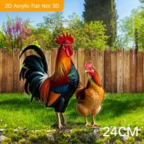2D plokščias gaidys ir višta akrilinis sodo kuolas, kiemo įterpimo dekoracija sodui, vazoniniams augalams, veja ir sodininkystei Rooster and hen black