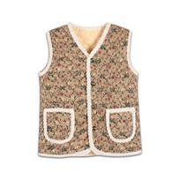 Gėlėta dygsniuota šerpos šilta liemenė – Madingas korėjietiškas retro stilius(Smėlio spalvos) 2XL