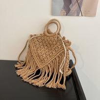 Boho kutais pintas krepšys Vasaros mada tuščiaviduris pirkinių krepšys Pastoralinis crossbody peties krepšys chaki