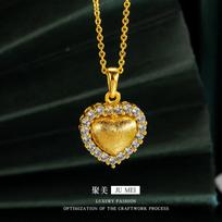 Luxury 24K 9999 Pure Gold Real Gold Women's Diamond-encrusted Love Pendant Three-dimensional Peach Heart Pendant Necklace auksas