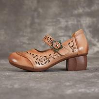 Retro Women's Shoes New Spring Cave Shoes Head Layer Cowhide Middle-aged Mother Soft Bottom Sandals 35 balta