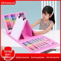 Vaikų dailės rinkinys: 208 dalių dvipusis molbertas su plaunamais akvareliniais pieštukais ir kreidelėmis, dovanų dėžutė moksleiviams 86 Painting Set [Pink]