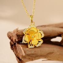 Luxury 24K 9999 Pure Gold Real Gold Women's Double-layer Flower Pendant Necklace auksas