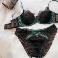 Vasaros moteriški apatiniai Sexy Lace Deep V Push Up liemenėlės rinkinys Patogus apatinis trikotažas, moteriškas plius dydis Plonas CDE puodelio apatinis trikotažas 70A žalia