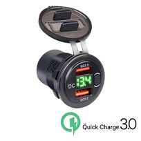 12-24V 36W dvigubas USB automobilinis įkroviklis QC 3.0 greito įkrovimo adapteris su jungikliu LED įtampos ekranu vandeniui atsparus automobilinis įkroviklis