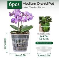 6 vnt. orchidėjų vazonas Skaidrūs orchidėjų vazonai su skylutėmis ir padėkliukais persodinant Plastikinis gėlių augalų vazonas su drenažu augalams Lizduotas orchidėjų vazonas 5.5 Inch, 6 Pack
