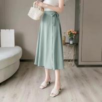 One Piece Split Print Lace Wrap Y2K Skirt Holiday Women High Waist Bodycon Skirt Irregular Beach Skirt One Size žalia/geltona