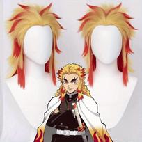 Anime Cosplay Perukas, Rengoku Kyojuro Auksinės-Raudonos Liepsnos Plaukai Aukštos Temperatūros Sintetinis Plaukų Priauginimas auksinė