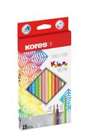 Spalvoti pieštukai KORES KOLORES STYLE, tribriauniai, 3mm, 15 spalvų (2 metalizuotos spalvos ir 1 neoninė)(1vnt.)