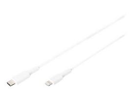 DIGITUS USB įkroviklio/duomenų kabelis Lightning - USB-C 1.0m, metalinis, PVC, MFI sertifikuotas, CE žymėjimas, juodas