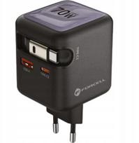 Įkroviklis - FORCELL - 70W GaN III - USB-C ir USB-A - Susukamas laidas - Juodas