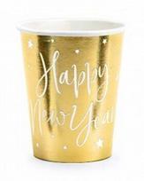 Vienkartiniai puodeliai auksiniai Happy New Year 220 ml, 6 vnt