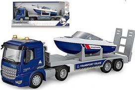 Žaislinė priekaba su motorine valtimi, šviesa ir garsu