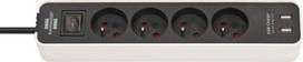 Prailginimo laidas su 4 lizdais ir 2 Usb prievadais, 1.5m, juodas