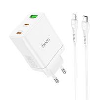 Įkroviklis HOCO N33 + "USB-C (Type-C) to Lightning Cable" (2xUSB-C 1xUSB 35W) baltas