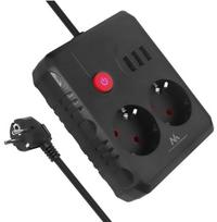 Maclean prailginimo laidas su 2 Ac lizdais ir 3 Usb, 2500w, 3m, juodas