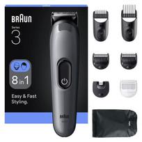 Barzdaskutė Braun Tondeuse Visos 3, 8-In-1 Skūmimo Rinkinys, Aštrus Peilis, 14 Ilgių, AIO3540, Pilkas