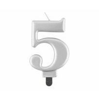 Sidabrinė torto žvakutė "5", 8 cm