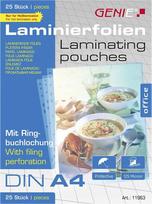 Genie A4 laminavimo plėvelės, 125 mikronų, su euro skylėmis, 25 vnt.