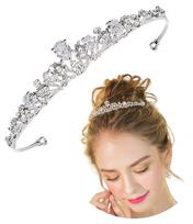 Sidabrinė karūna diadema su cirkoniais vestuvėms, krištolinė, one size