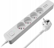 Prailginimo laidas su 3 Usb, jungikliu, 1.5m, baltas