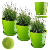 Žalios plastikinės 30cm vazonų su padėklu komplektas (3 vnt.)