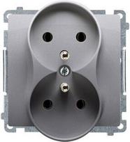 Dvigubas elektros lizdas "simon Basic" Inox Metalik