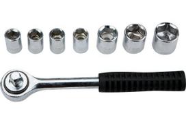 Lizdiniai raktai 3/8", 8 vnt. rinkinys su terkšle