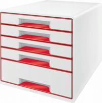 Leitz Wow Cube stalviršio organizatorius, 5 stalčiai, A4+, baltas/raudonas