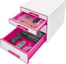 Leitz Wow Cube organizator su 4 stalčiais A4+ baltas-rožinis
