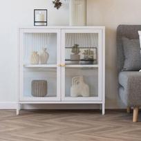 Bufetas - EBUY24 - KITY - 2 stiklinės durys - Balta metalinė - 80x35x80 cm