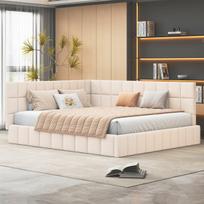 Minkšta sofa-lova 160x200 su grotelėmis aksominė smėlio spalvos