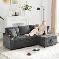 L formos sofa-lova su daiktadėže ir USB pilka