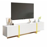 TV spintelė 190 cm, 3 durys, 2 stalčiai, balta su auksu ir medžio raštu
