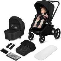 2 viename vežimėlis iki 22 kg, lopšys + sportinė dalis, PU ratai, amortizacija, XXL sėdynė, kompaktiškas sulankstymas – Lionelo Freya Black Onyx, Black Onyx