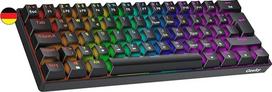 Geeky GK61 60% | Mechaninė žaidimų klaviatūra | 62 klavišai su įvairiaspalviu RGB LED apšvietimu, skirta PC/Mac žaidėjams| ISO DE Qwertz vokiečių kalba (juoda, mechaninė, geltonos spalvos)