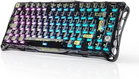 GravaStar Mercury K1 Lite QWERTZ mechaninė klaviatūra (vokiškas išdėstymas), 75% žaidimų klaviatūra, belaidė, trijų režimų (2,4 GHz / Bluetooth / kabelis), "Hot Swap" žaidėjų klaviatūra, RGB apšvietimas - permatomai juoda