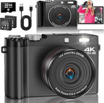 Skaitmeninis fotoaparatas 4K 64 MP automatinio fokusavimo fotoaparatas su 32GB kortele 18 kartų skaitmeninis priartinimas Kompaktiškas fotoaparatas su 2,8 colio 180° atlenkiamu ekranu ir 2 baterijomis Fotoaparatas paaugliams, pradedantiesiems ir suaugusi