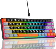 Snpurdiri 60 % procentų žaidimų klaviatūra, ergonomiška maža mini žaidimų klaviatūra, kompaktiška RGB apšvietimo klaviatūra, skirta "Windows", kompiuteriui, nešiojamajam kompiuteriui (68 juoda, pilka, oranžinė)