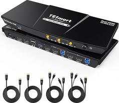 TESmart KVM jungiklis 2 monitoriai 2 kompiuterių HDMI USB 3.0 4K60HZ KVM jungiklis Dviejų monitorių su EDID emuliatoriais ir garso lizdu Kopijavimo ir išplėtimo režimo palaikymas Atnaujintas K&M suderinamumas su kabeliais