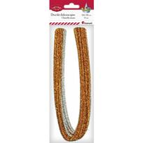 Dekoracija Šenilo vielos strypeliai auksiniai+sidabriniai, blizgūs 6mm/30cm 14vnt.