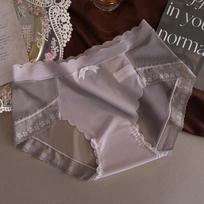Vidutinio juosmens apatiniai Sexy Ice Silk Lace Antibakterinės kelnaitės Moteriškos trikampės kelnaitės M juoda