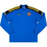 Adidas 2021-22 Manchester United Dryžuotas Logotipas Megztinis Ilgomis Rankovėmis Futbolo Marškinėliai Unisex Viršutiniai Drabužiai Mėlyni GS2416 S