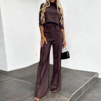 Women's Casual Temperament Commuting Wide-leg Pants Color Two-piece Suit L chaki