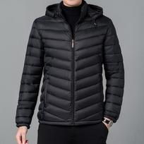 Vyriška striukė su gobtuvu, laisvalaikio paminkštinimas šiltas parkas Lengvas vyriškas paminkštintas paltas žiemai su išoriniais drabužiais XXXXXL juoda