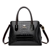 Crossbody pečių krepšys lakinės odos blizgus aligatorius Print Tote juoda