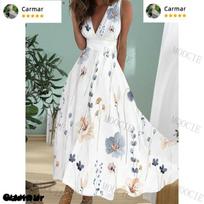 Women's Long Dress Maxi Dress Casual Dress Swing Dress A Line Dress Floral Fashion Streetwear Outdoor Daily Date Print Sleeveless V Neck Dress XXXL mėlyna