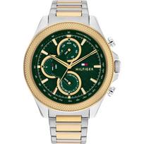 Tommy Hilfiger Vyriškas chronografo laikrodis Žalias ciferblatas Dvispalvė apyrankė 1792079 sidabras/auksas