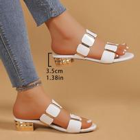 One-strap Medium-heeled Shoes Slippers Women's Buttoned Thick-heeled Shoes Fashion Flip-flops 35 balta